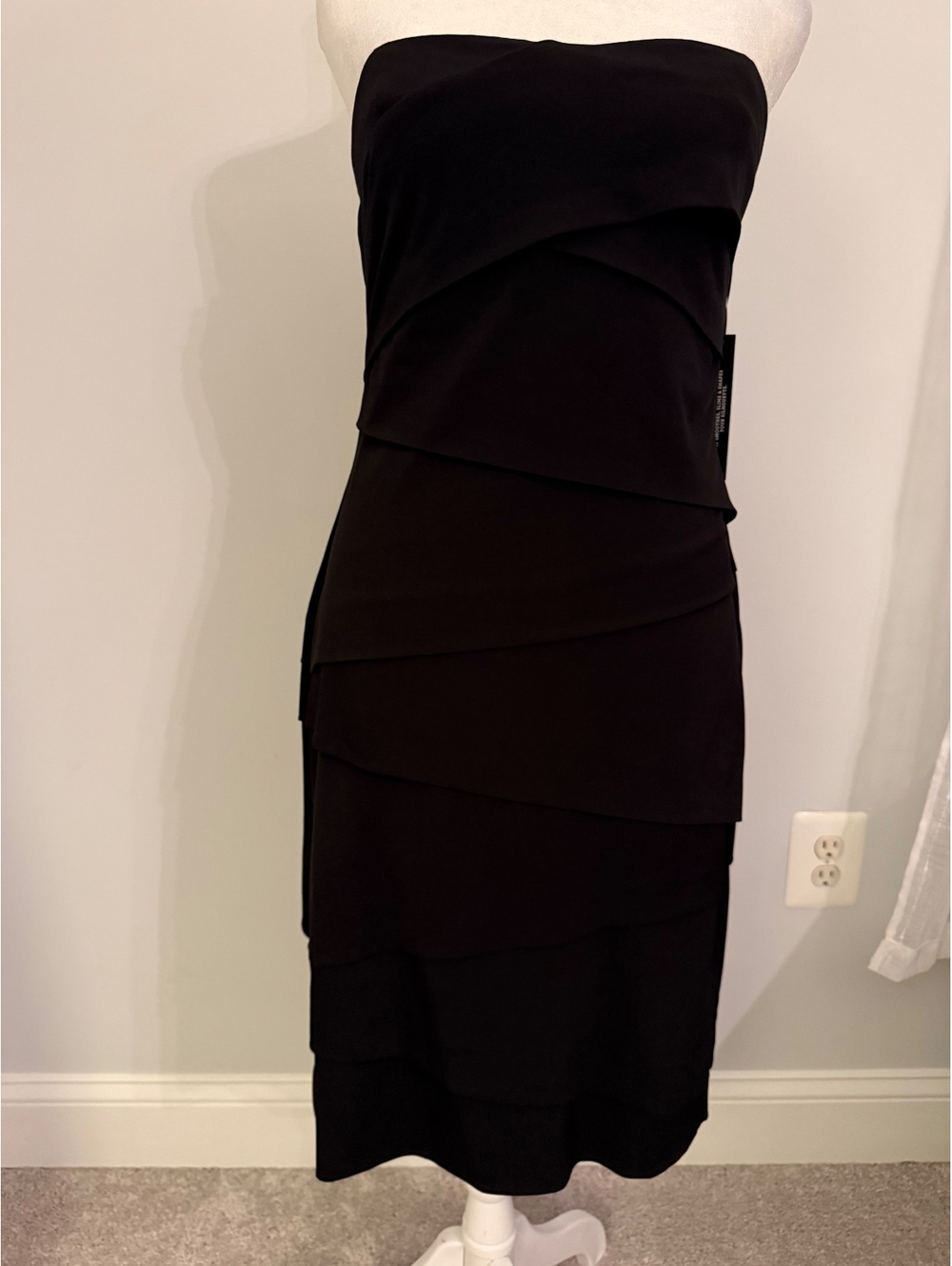 White House Black Market Black Strapless Tiered Mesh Dress Size 12 NWT